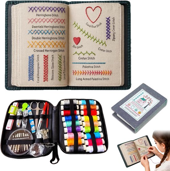 Borduurboek - Steekboek DIY - Handwerken Leren - Inclusief Naaisetje - Draagbaar Formaat - Wit van Merkloos
