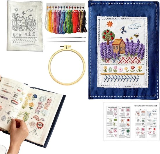 Borduurboek voor beginners - Naaien patronen - Hobby projecten oefenen - 90 patronen inclusief - 17.5 x 23 cm