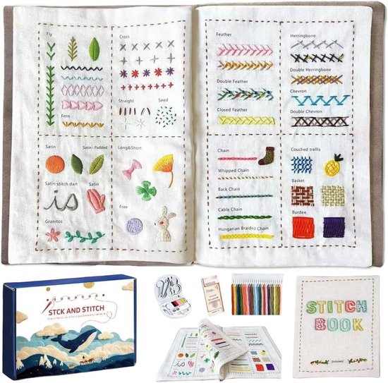 Borduuroefenboek - Handleiding Projecten - Creatief Hobby - Voor Beginners - 20 x 12.5 cm - Meerkleurig