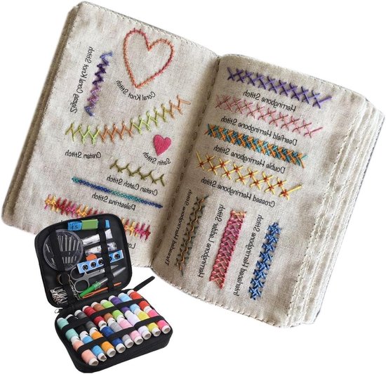 Borduursteken Gids - Mini Naaiboek - Handwerken Leren - Draagbaar Sampler - Compact Formaat - Bruin