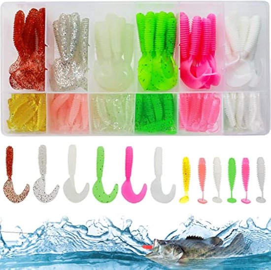 Boxed 72 stuks rubberen visset voor vissen - kunstaas baars forel snoekbaars snoek - gemengde kleur - hengelsportbenodigdheden - visaccessoires van Merkloos