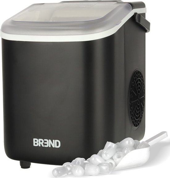 BREND BR-2213 IJsblokjesmachine met Schep en Lekbak - Grote L of Kleine S Ijsklontjes - Draagbare IJsblokjesmaker – 10 kg in 24 uur - Zwart van BREND