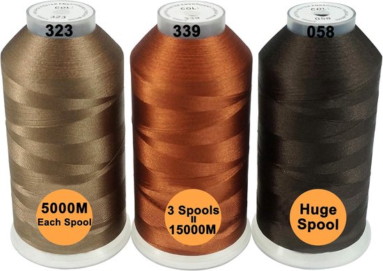 brothread Set van 3 Verschillende Bruin Kleuren Polyester Machine Borduurgaren Enorme Spoel 5000M voor Alle Borduurmachines