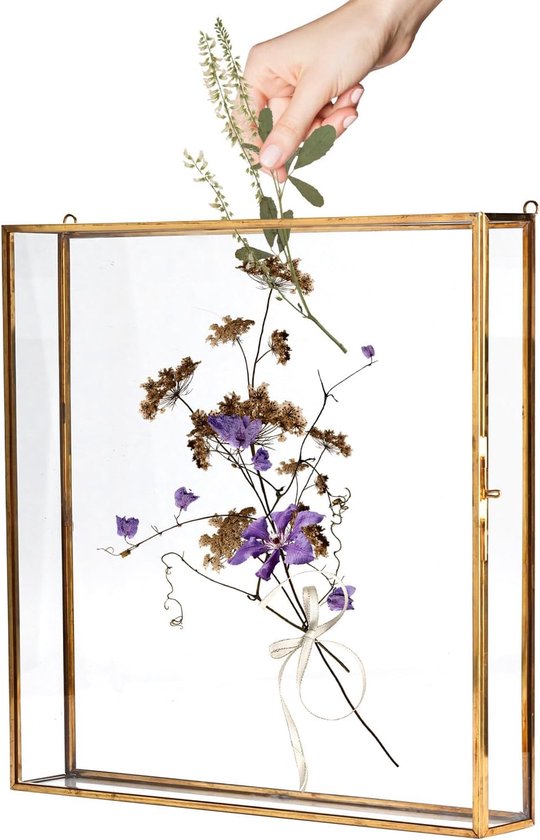 Bruiloft glazen kaartendoos met gleuf 30x30 cm, Golden Terrarium Clear View glazen box, vintage presentatiedoos voor huwelijksreceptie, wanddecoratie en tafelbevestiging, met ketting