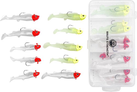 Brute Strength - Kunst Aas Set - 10 stuks -Roofvissen Pluggen Met Haak Set Voor Snoek/Baars Roofvis 2 kunstaas - Shads van Brute Strength