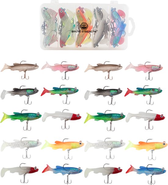 Brute Strength - Kunst Aas Set - Roofvissen Pluggen Met Haak Set Voor Snoek/Baars Roofvis kunstaas - 8 cm - 20 Stuks - Shads van Brute Strength