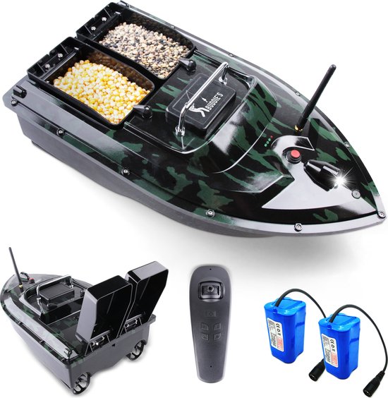 BUDDIE'S® Voerboot – 2 Batterijen - 3KG Laadvermogen - 2 Voerbakken - Verlichting – 500 meter bereik – Opbergtas - Voerboot Karper – Baitboat – Karpervissen van Merkloos