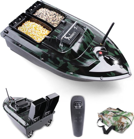 BUDDIE'S® Voerboot – 3KG Laadvermogen - 2 Voerbakken - Verlichting – 500 meter bereik – Opbergtas - Voerboot Karper – Baitboat – Karpervissen van Merkloos