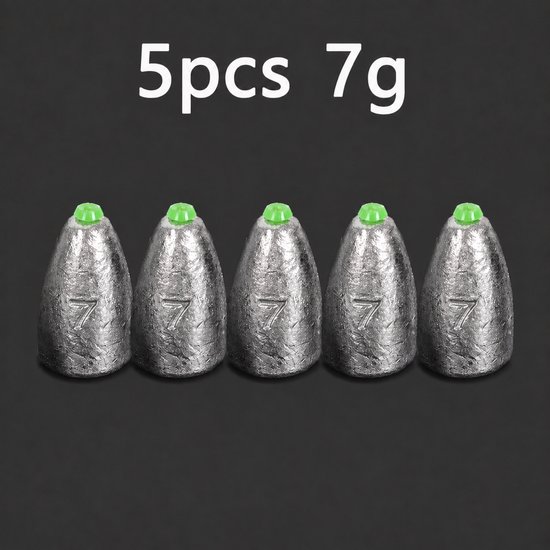 Bullet Weights 7 Gram - Vislood voor Texas & Carolina Rig - Roofvissen op Snoekbaars en Baars - 5 Stuks