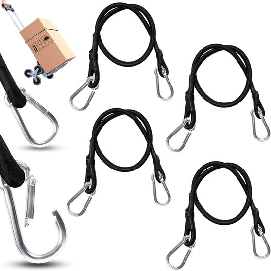 Bungee Cords Set van 4, 60cm Lange Elastische Spanners voor Bagage, Camping en Zeilen, Weerbestendig en Duurzaam