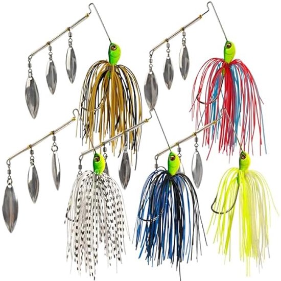 Buzzbait - Spinnerbait Kunstaasset - Sterke Lichtreflectie En Trillingen - Imitatie Van Gewonde Prooi - 8.7cm 17.3g Hoogwaardig Staal - 5 Delige Set Met Siliconen Rokken - Voor Baars Forel En Snoek