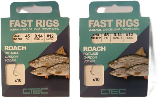 C-tec onderlijnen voorn 2x 10stuks 0.14 haak #12 van C-Tec
