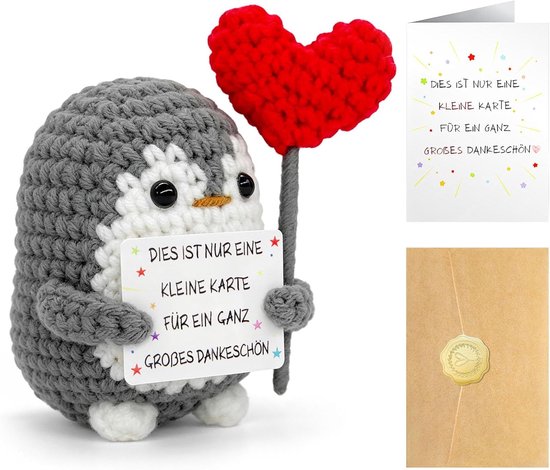 Cadeau, handgehaakte geluksbrenger met kaart, schattig mini-knuffeldier als bedankje, kleine attentie voor collega's, leraren, Moederdag, afscheid, vrouwen en mannen van cadeau
