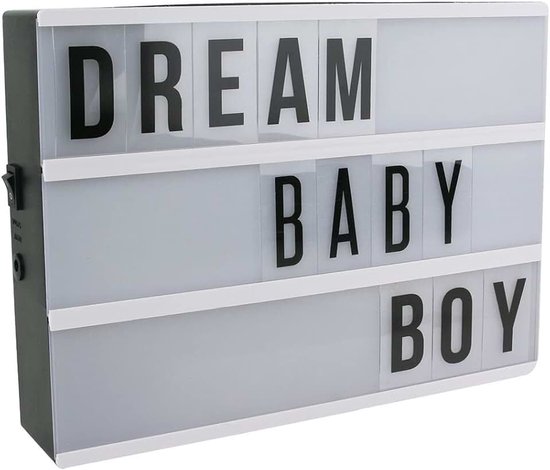 Caja de Metal Luminosa con 85 Letras, 30 x 22 x 6 cm, decoración