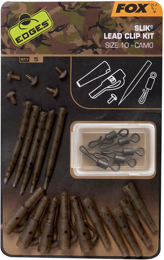 Camo Lead Clip Kit SZ 10 X5 Slik Edges Fox van CAM