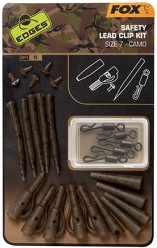 Camo Safety Lead Clip Kit SZ 7 X5 Edges Fox van CAM