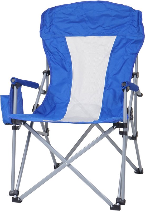 Campingstoel MCW-L50, klapstoel, vissersstoel, regisseursstoel, afwasbare beschermhoes van staal en stof/textiel ~ blauw
