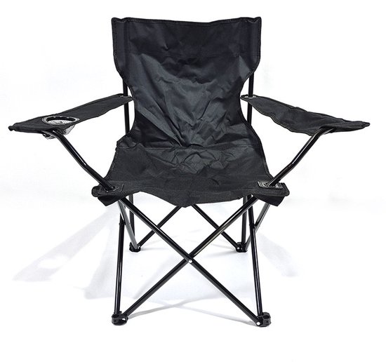 Campingstoel - Strandstoel - Vissersstoel - Visstoel - Rugleuning - Opvouwbare stoel - Zwart - Hoogte 80cm van Merkloos