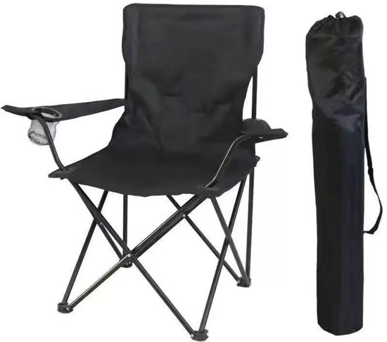 Campingstoel - Strandstoel - Vissersstoel - Visstoel - Rugleuning - Opvouwbare stoel - Zwart - Hoogte 90cm van Merkloos