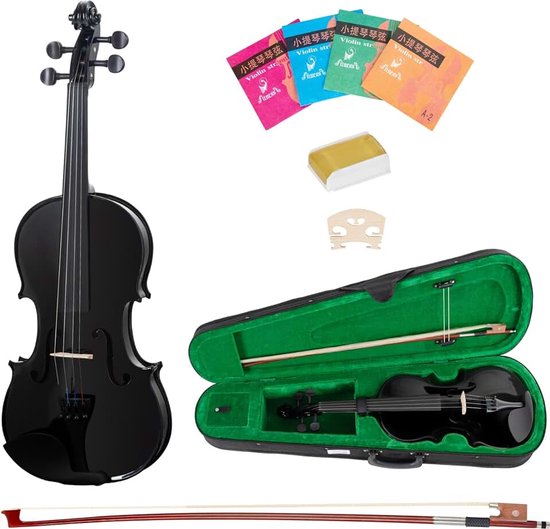 Cantabile VP-100BK 4/4 Vioolset Zwart, Grootte: 4/4, Krul: Esdoorn