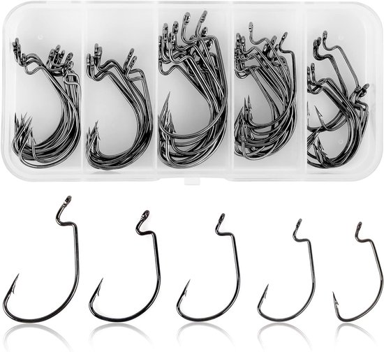 Carbon Stalen Worm Senko Aas Jig 50/100 Stuks Vissen Haak met Plastic Doos voor Effectieve Visserij van Merkloos