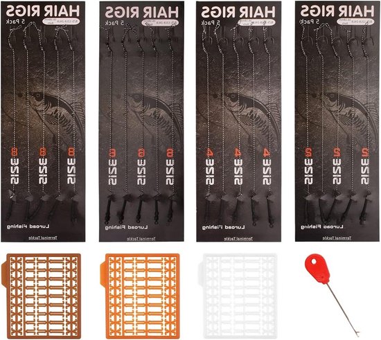 Carp Vissen - 20 Stuks Haar Rigs, Gebogen Haak voor Karper, Gevlochten Onderlijn met Boilie Rig en Boilie Plugs, Maten 2, 4, 6, 8 voor Effectieve Aaspresentatie