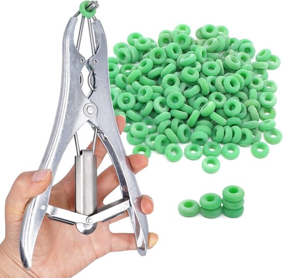 Castratietangen 21cm - RVS met 200 rubber ringen - Roestvrij en duurzaam - Geschikt voor runderen, schapen en varkens - ShopVlot
