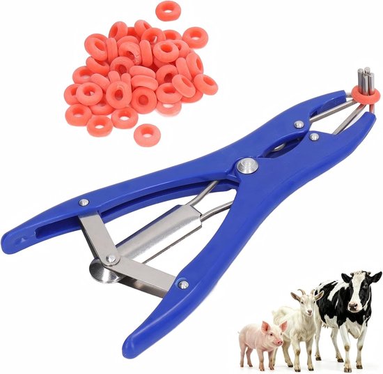 Castration Pliers With 100Pcs Red Castrator Rubber Rings Tail Docking Clamp Castration Pliers Ring Applicator Kit - ShopVlot