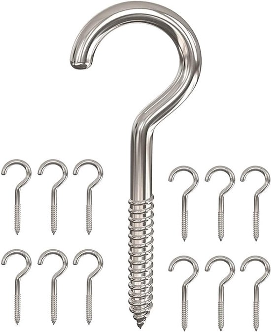 Ceiling hooks 12 stuks - roestvrij staal - zware kwaliteit - ideaal voor binnen en buiten - ShopVlot