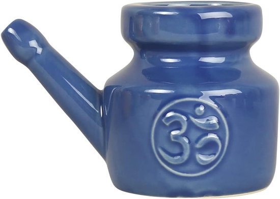 Ceramic Neti Jar voor Neusreiniging - Duurzaam, Lekvrij en Geschikt voor Mannen en Vrouwen - Ideaal voor Neusspoelingen en Allergieën, 350 ml, Blauw
