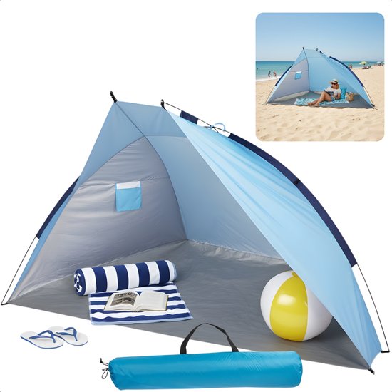 Cheqo® Strandtent - Beach Shelter - Beach Tent - Strand Shelter - Strandtenten - Pop Up Strandtent - Pop Up Beach Tent - Strandtent Pop Up - Strandtent 2 Persoons - Strandtent voor 2 Personen - Blauwe Strandtent van Merkloos