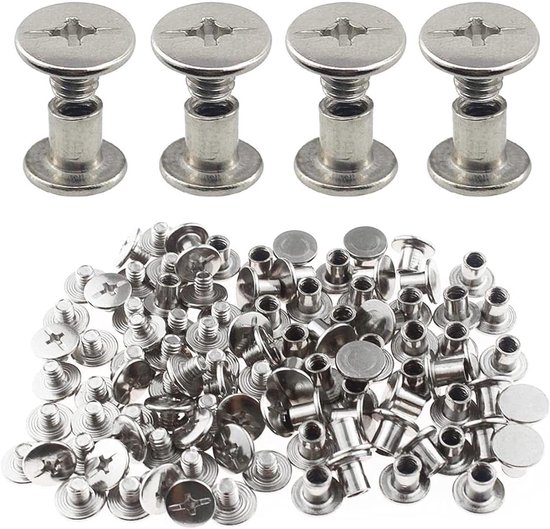 Chicago Schroeven Diverse Kit - 50 paar | Bindschroeven Nagels Klinknagels | Kruiskop Knop Klinknagels Ronde Platte Hoofd Stud Schroef voor DIY Lederen Decoratie Boekbinden Fotoalbum Binding M5* 8mm van NXDRS.