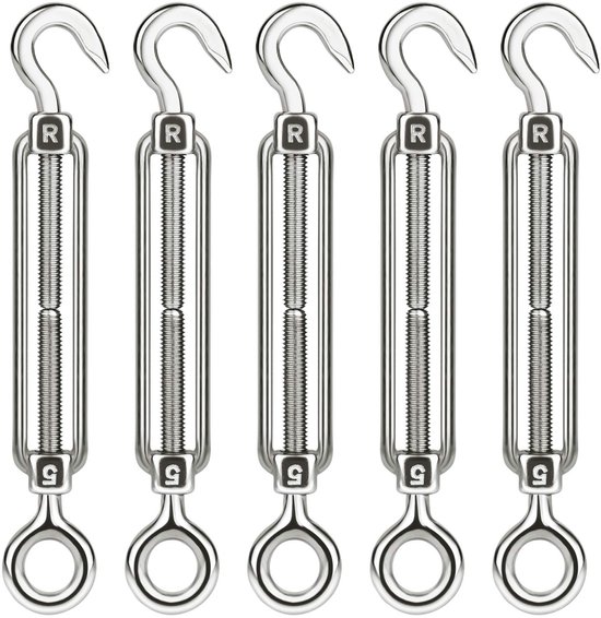 CHRORINE 5 Pcs Turnbuckle Wire Tensioner M5 Adjustable Turnbuckle Stainless Steel Hook Eye Rope Cable Tension - ShopVlot