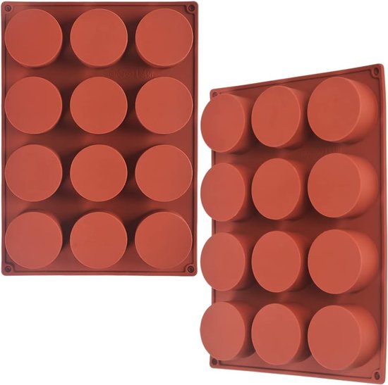 Cilinder siliconen mal, 2 stuks ronde cilinder met 12 holtes voor cakepops, zeep, chocoladekoekje, badbom, cheesecake, chocoladehoes