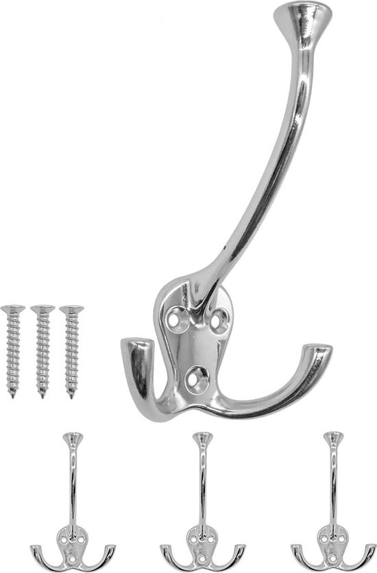 Classic wardrobe hooks - towel hooks - clothes hooks - bath hooks - wall hooks in silver glossy design vintage country house retro set of 3 silver plated. van Merkloos