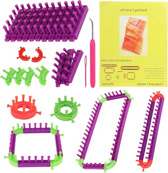 Combinabele breimolen set met verstelbaar breiraam, haaknaald en naald voor sokken, mutsen en sjaals, ideaal voor breien van truien en accessoires
