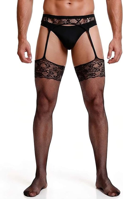 comeondear Herenpanty van kant met kousenband, bloemenprint, kousen voor heren