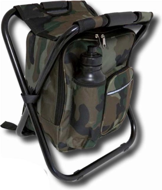 Compact Stalker Rugzakstoel - met koelvak - vis stoel - camouflage van Merkloos