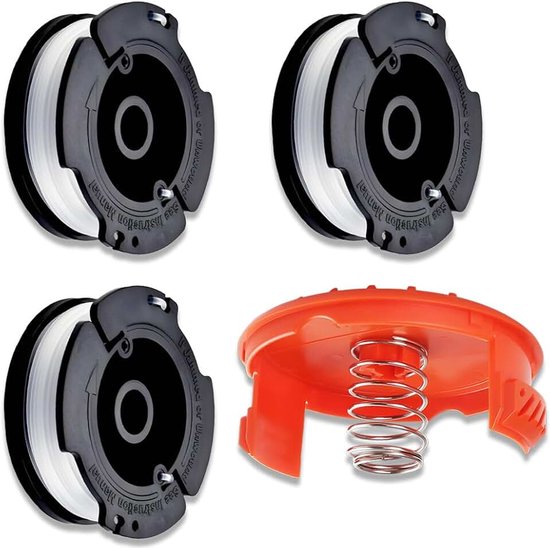 Compatibel met Black + Decker Vervangt AF-100 ST5530-GB GLC3630L20-GB STC1820PC-GB BESTA530-GB BESTA525-GB, grasmaaierspoelen voor trimmer, nylon grasmaaiers, 6 spoelen, 2 stuks spoelafdekking, 2
