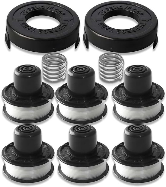 Compatibel met Black + Decker vervangt GL250 GL310 GL360 GL360SB, reservespoel voor grasmaaiers van nylon, 6 spoelen, 2 stuks spoelafdekking, 2 veren