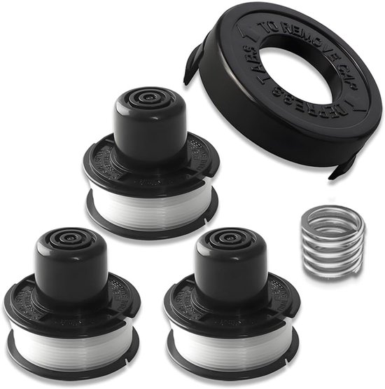 Compatibel met Black + Decker vervangt GL250 GL310 GL360 GL360SB reservespoel voor grastrimmer van nylon, 3 spoelen, 1 spoelafdekking, 1 veer