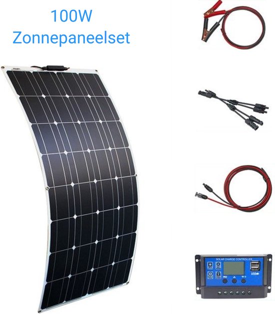 Compleet 100W zonnepaneel pakket - Plug and Play voor Camper - Boot - Caravan - Schuur - Aan te sluiten op accu van OmvormerDirect