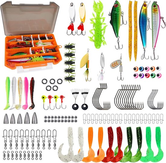 Complete 137-delige Vissersaas Set met Bait Box voor Snoek, Zander en Forel, Inclusief Rubber Vissen, Spinner, Jigs en Accessoires voor Zoet- en Zoutwater