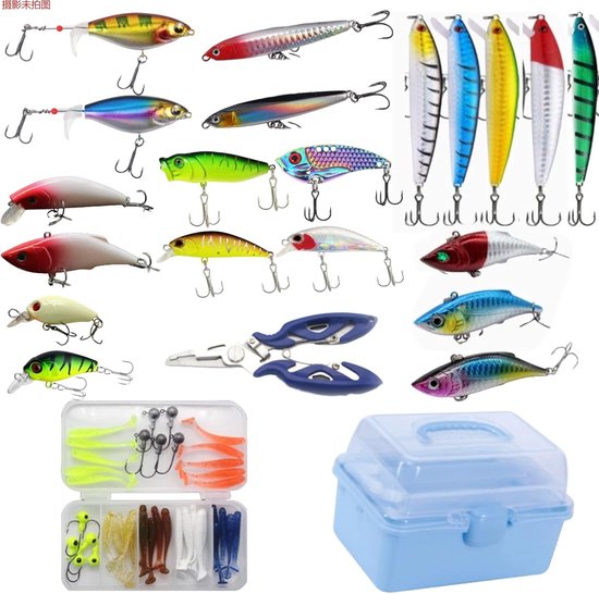 Complete 61-delige premium visaas-set met lokdoos, hard aas en accessoires voor baars, snoek en snoekbaars, ideaal voor zoet en zout water vissen