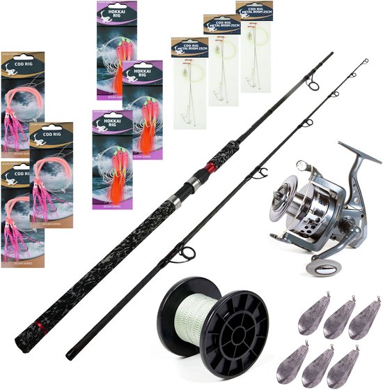 Complete Bootset Zeevissen – Eurocatch Nordvik Boothengel + Seawolf 8000 Molen + Gevlochten Lijn + 15 Zee Rigs + Lood