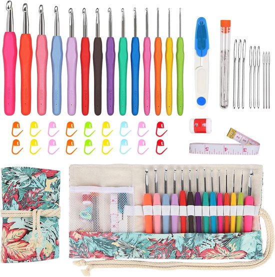 Complete Haaknaalden Set met 14 Ergonomische Haaknaalden van 2-10 mm, Ideaal voor Beginners en Handige Accessoires voor Comfortabel Haken
