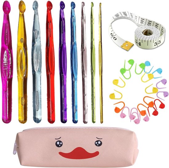 Complete Haaknaalden Set met 31 Stukken, Inclusief 9 Kleurrijke Haaknaalden en 20 Haakmarkeerders - Perfect voor Beginners en Cadeau voor Moeders, Zussen en Dochters die van Haken Houden