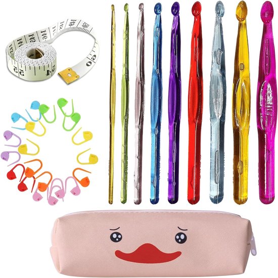 Complete Haaknaalden Set met 31 Stukken, Inclusief 9 Kleurrijke Haaknaalden en 20 Haakmarkeerders - Perfect voor Beginners en Creatieve Moeders, Zussen en Dochters