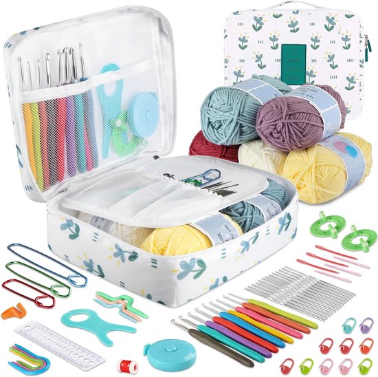 Complete Haaknaalden Set met 61 Stukken, Ergonomische Haaknaalden voor Beginners en Volwassenen, Inclusief Opbergzak en Accessoires voor Comfortabel Haken