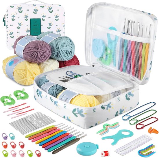 Complete Haaknaalden Set met 61 Stuks, Ergonomische Haaknaalden voor Beginners en Volwassenen, Inclusief Opbergtas en Accessoires voor Comfortabel Haken van Merkloos